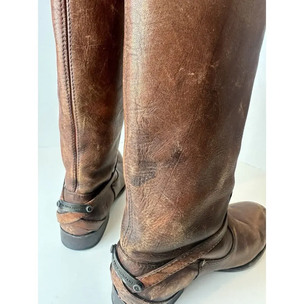 FRYE Lindsay Plate Distressed Leather Tall Riding Boots 76975 Brown Size 7 B - Picture 7 of 16